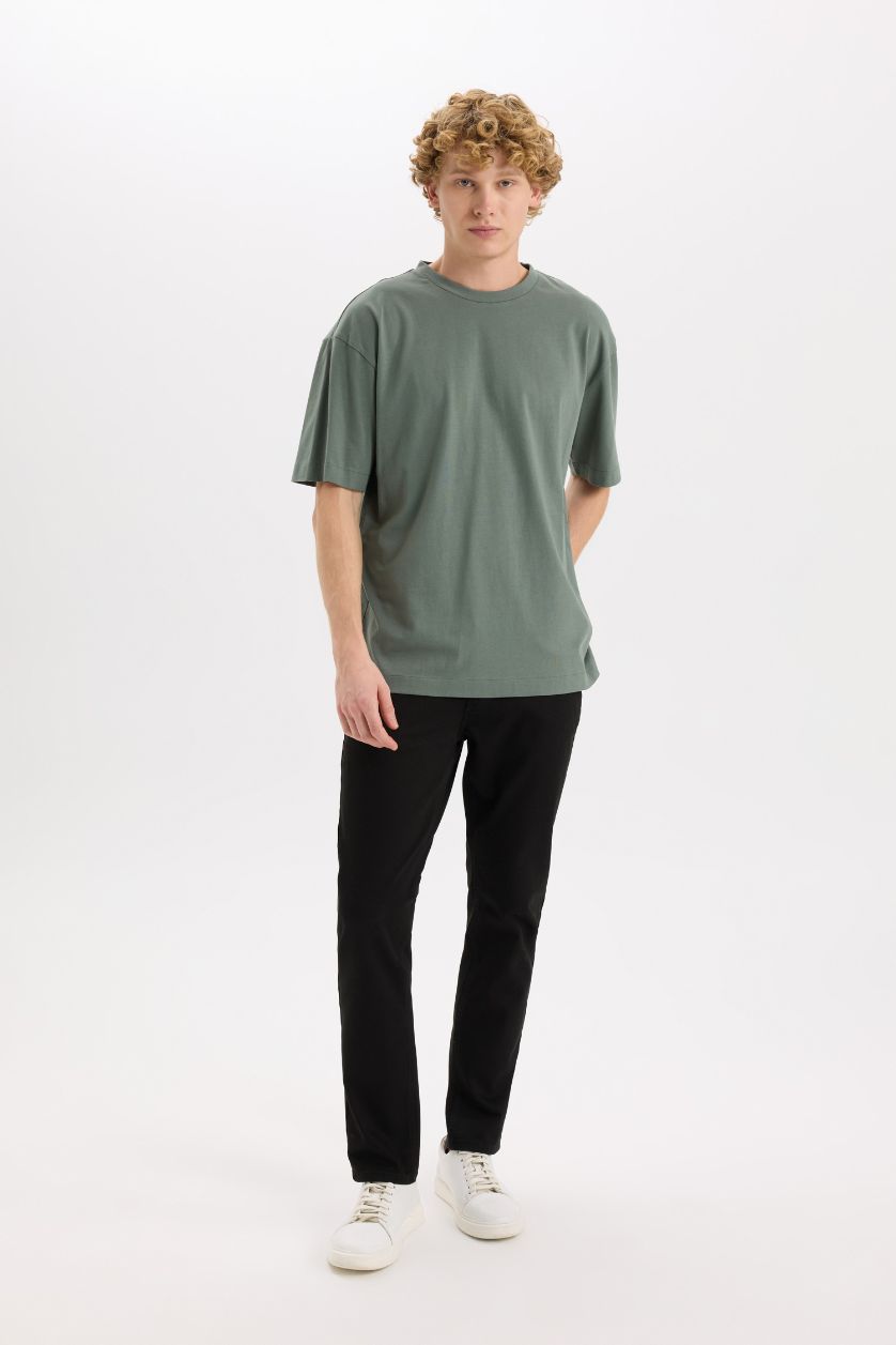 MAN Green Boxy Fit Crew Neck Basic Short Sleeve T-shirt,