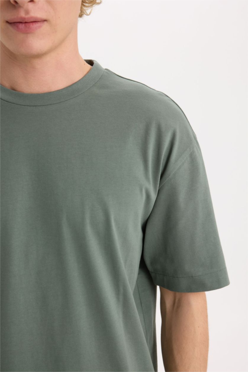 MAN Green Boxy Fit Crew Neck Basic Short Sleeve T-shirt,