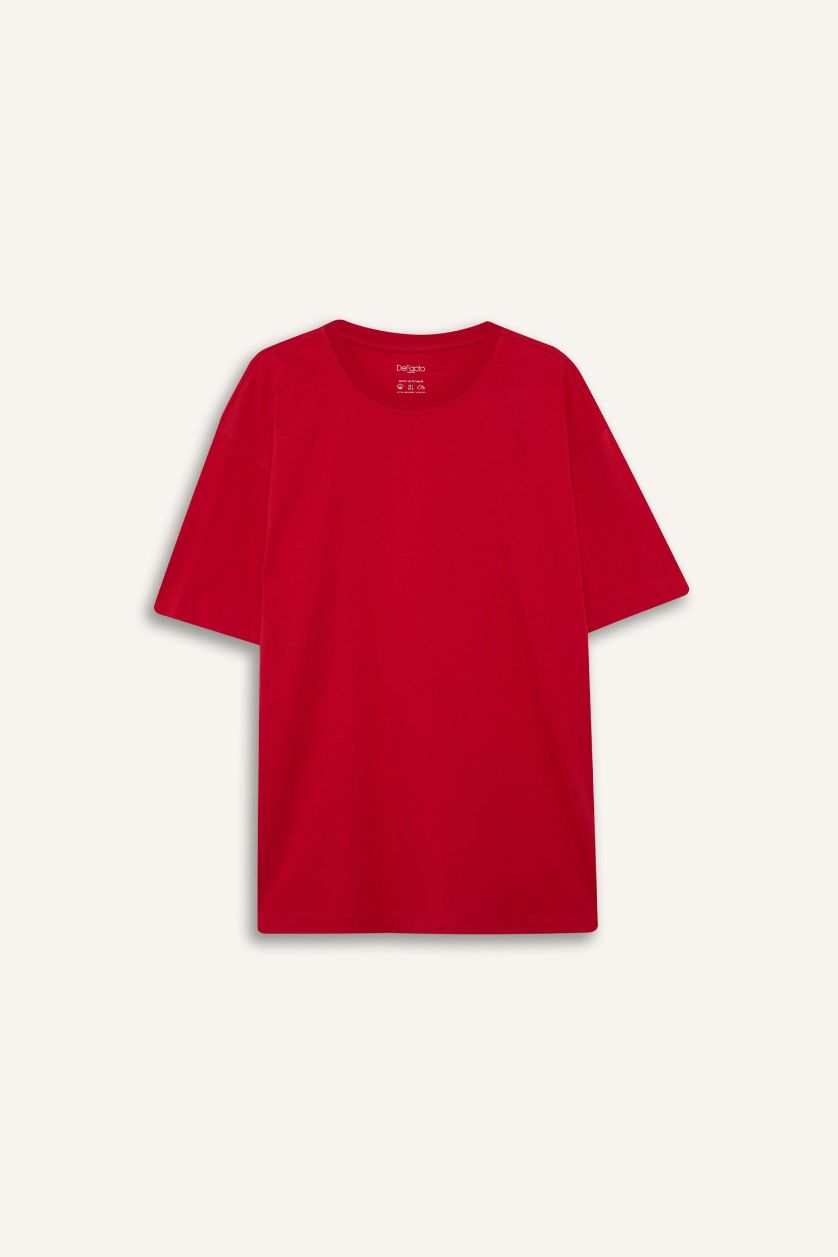 Man Red 100% Cotton Boxy Fit Crew Neck Basic T-Shirt