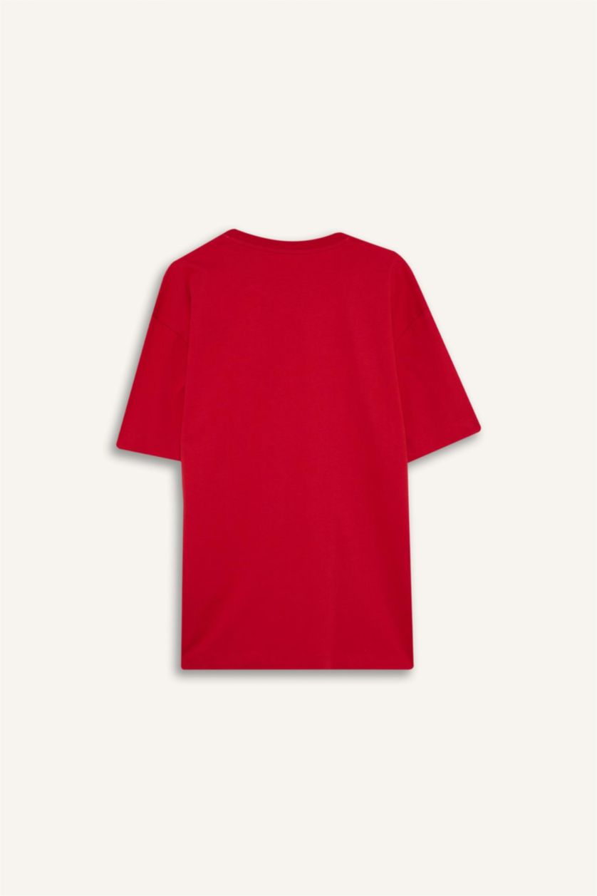 Man Red 100% Cotton Boxy Fit Crew Neck Basic T-Shirt