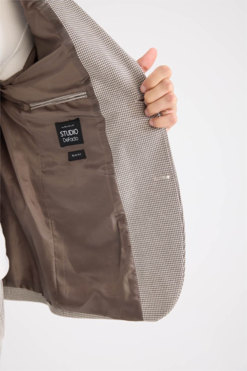 Erkek Taş Slim Fit Dar Kesim Ceket Yaka Düğmeli Blazer Ceket