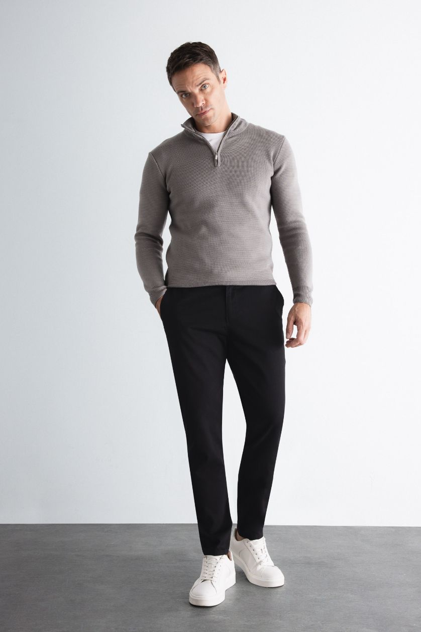 رجالي أسود بنطلون جوجر قطن برجل ضيقة