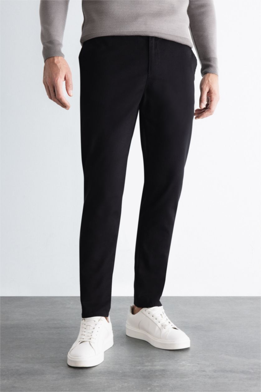 رجالي أسود بنطلون جوجر قطن برجل ضيقة