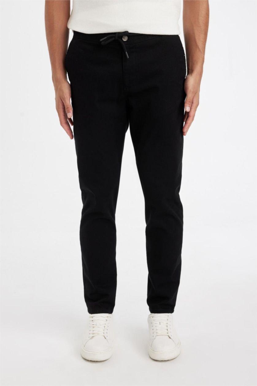 رجالي أسود بنطلون جوجر قطن برجل ضيقة