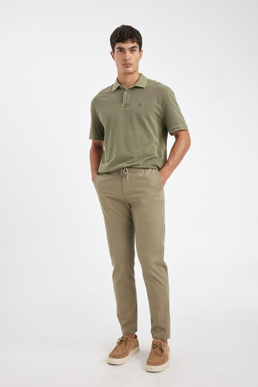 HOMME Kaki Clair Pantalons En Tissés Coton Joggeur Ourlet étroit