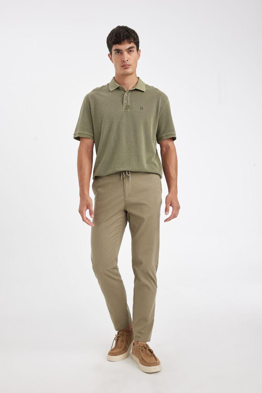 HOMME Kaki Clair Pantalons En Tissés Coton Joggeur Ourlet étroit