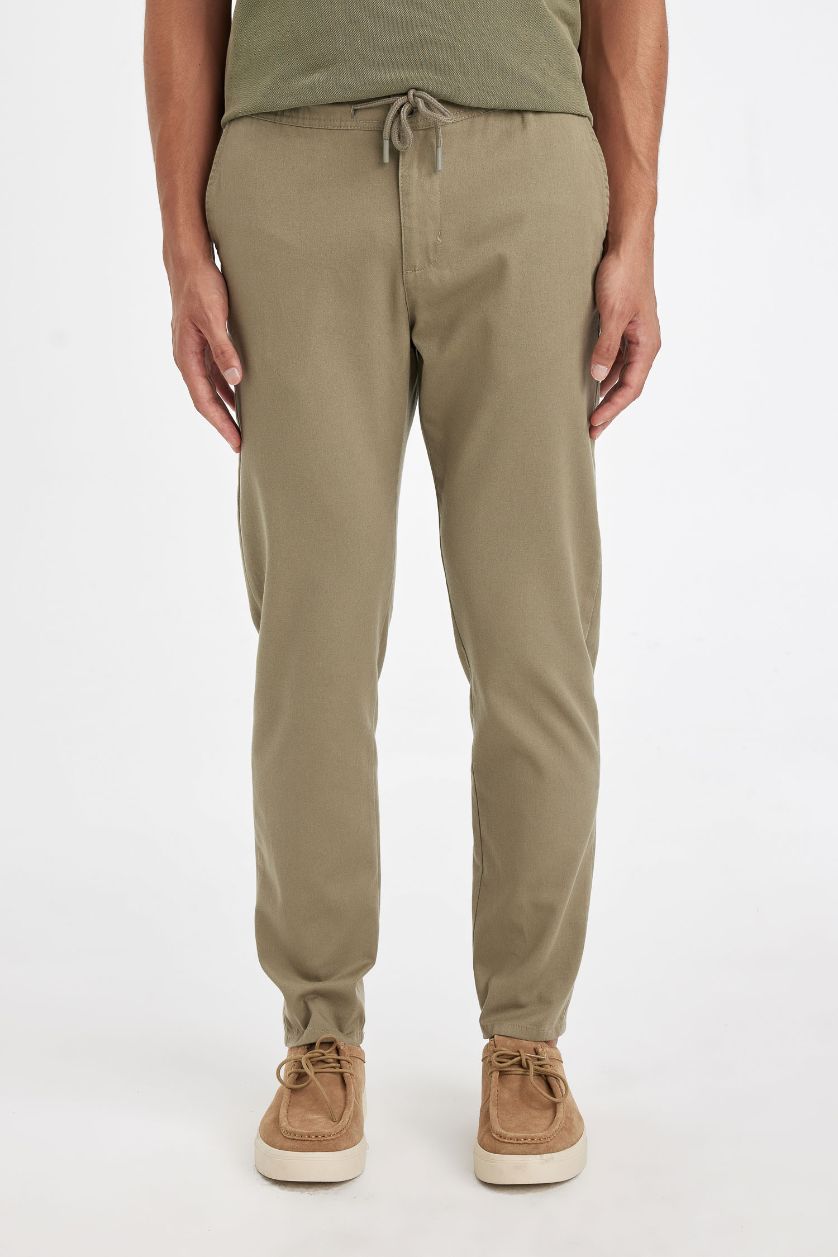 HOMME Kaki Clair Pantalons En Tissés Coton Joggeur Ourlet étroit