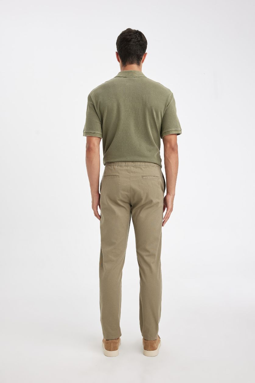 HOMME Kaki Clair Pantalons En Tissés Coton Joggeur Ourlet étroit