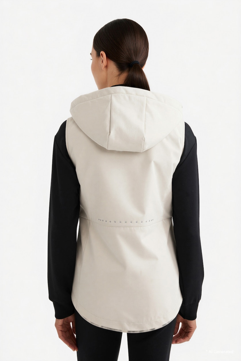 نساء اللون الحجري DeFactoFit Slim Fit Hooded Zip-Up Waterproof Vest