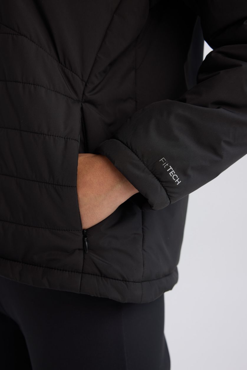 نساء أسود قمصلة نفخ قصة عادية بغطاء للرأس مقاوم للماء من DeFactoFit