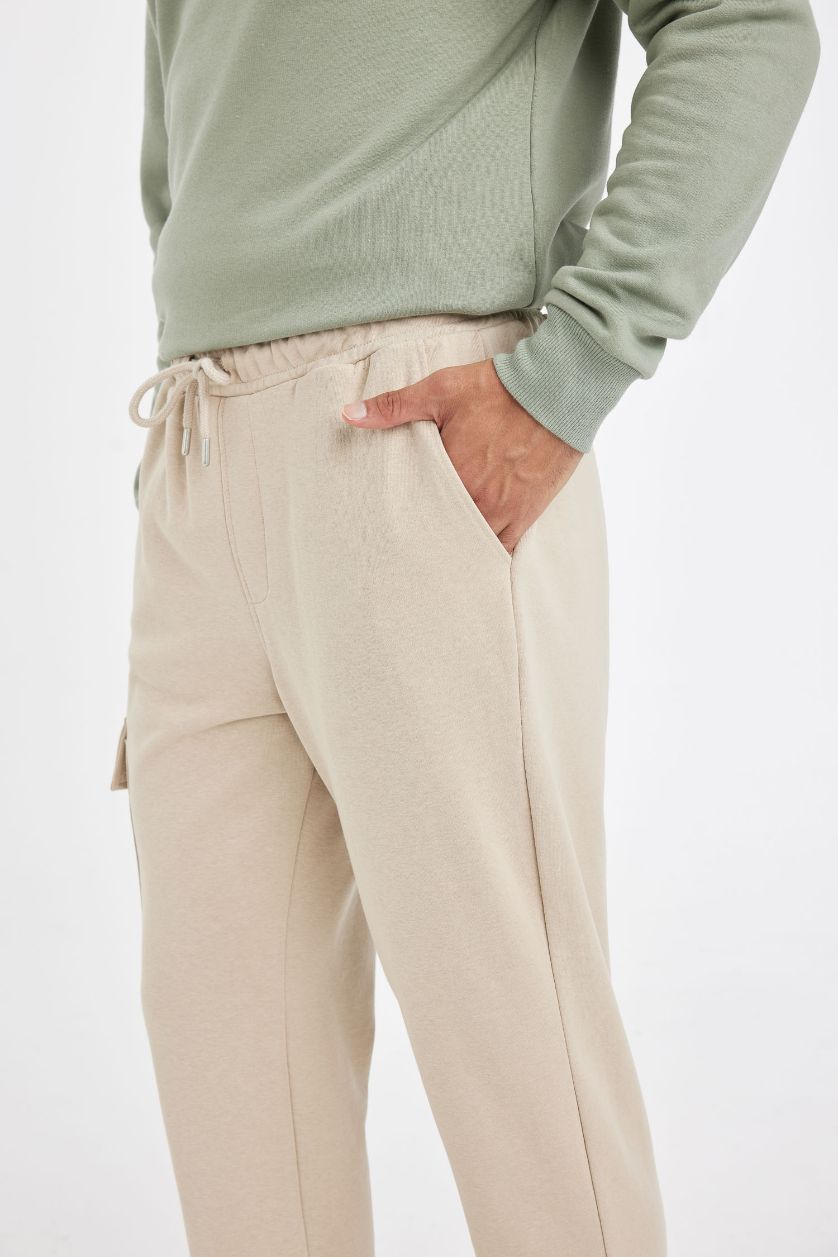 Erkek Taş Eşofman Altı Slim Fit Dar Kesim Kargo Cep Düz Paça 