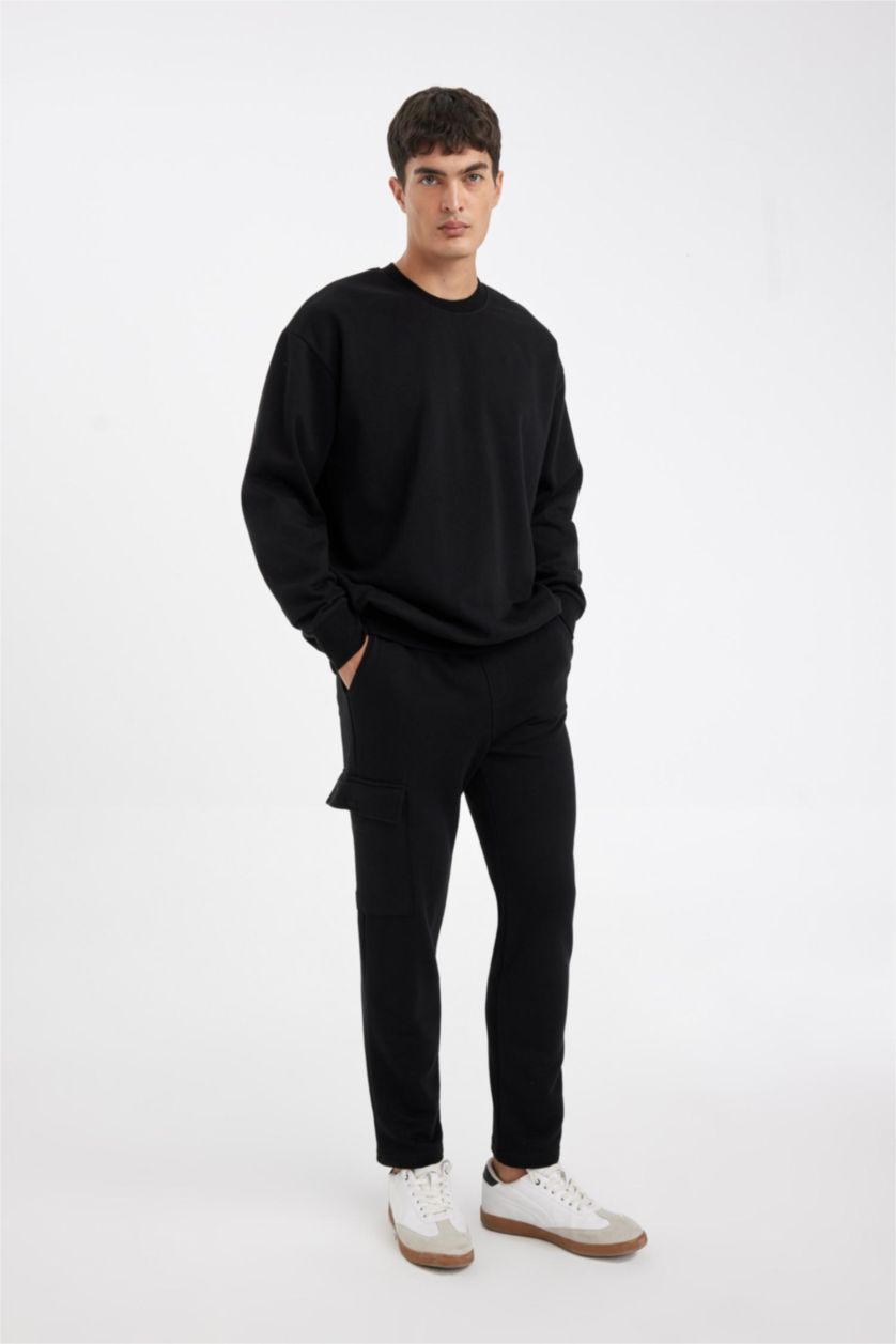 MAN Black Black Slim Fit Pocketed Straight Leg Cargo Sweatpants