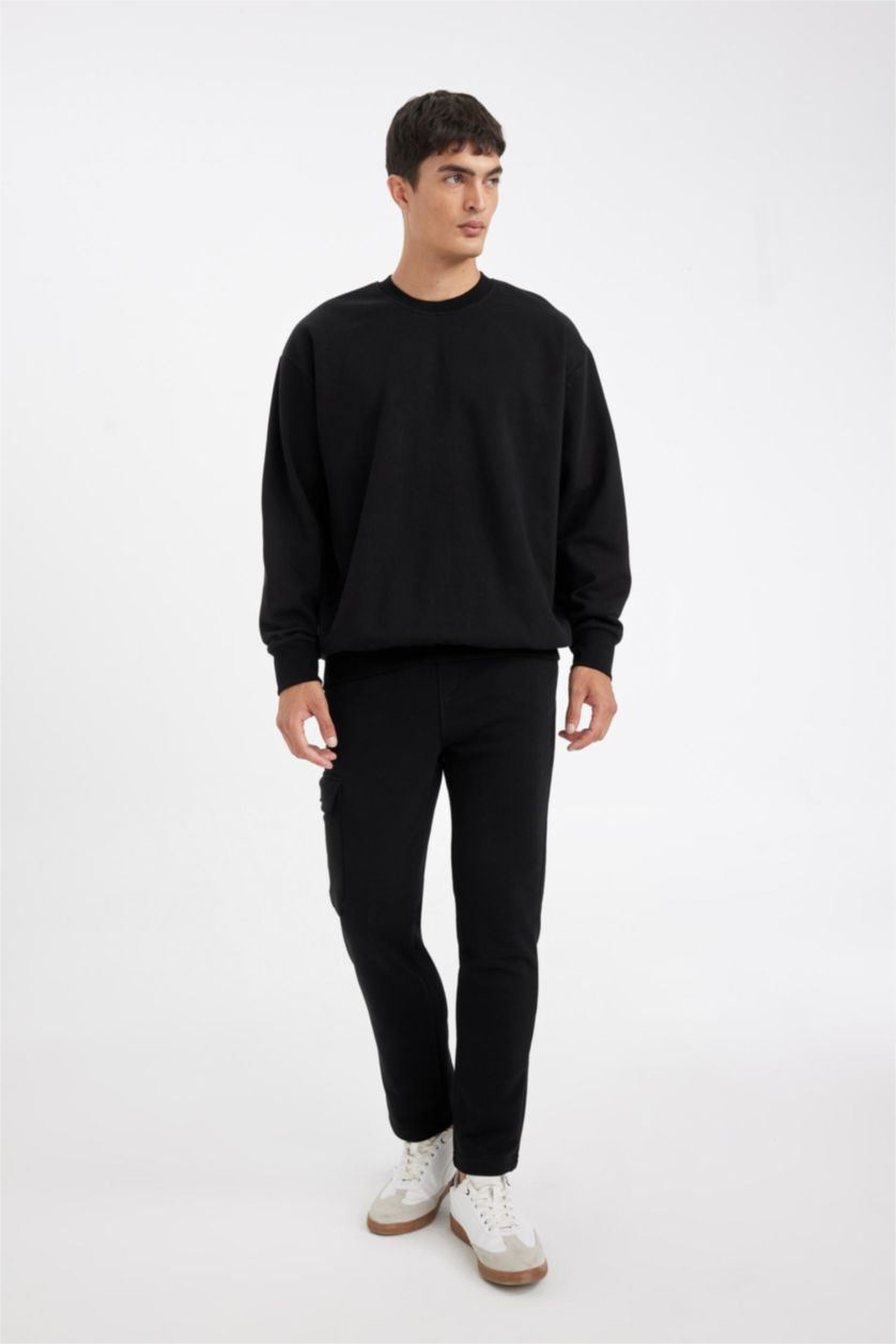 MAN Black Black Slim Fit Pocketed Straight Leg Cargo Sweatpants