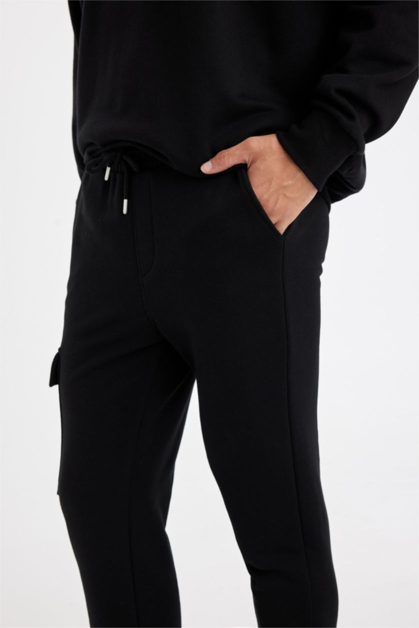 MAN Black Black Slim Fit Pocketed Straight Leg Cargo Sweatpants