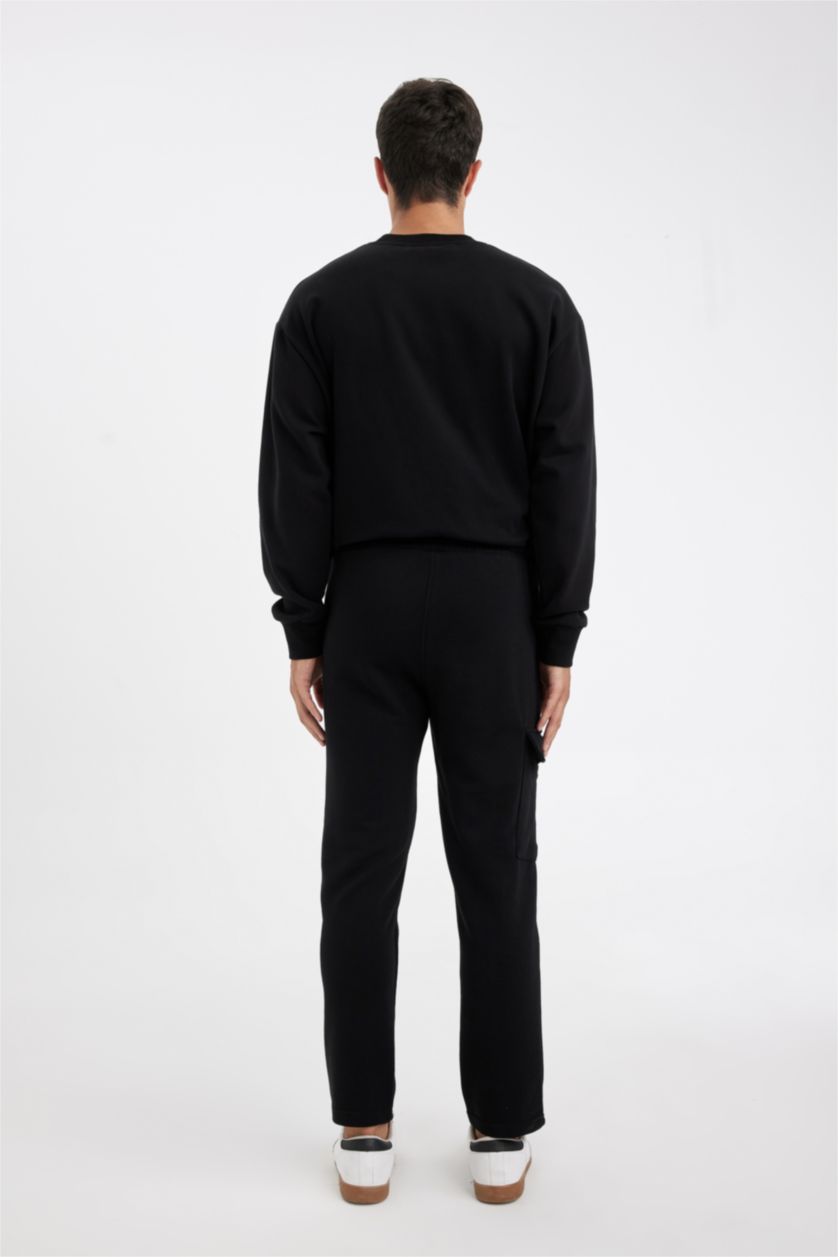 MAN Black Black Slim Fit Pocketed Straight Leg Cargo Sweatpants