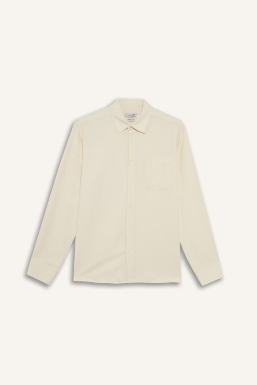 رجال بيج فاتح قميص بولو ردن طويل قطن قصة عادية