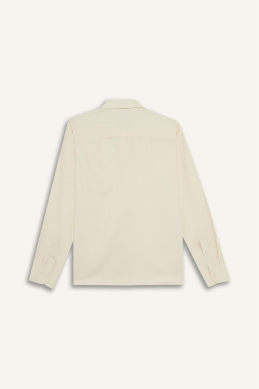 رجال بيج فاتح قميص بولو ردن طويل قطن قصة عادية