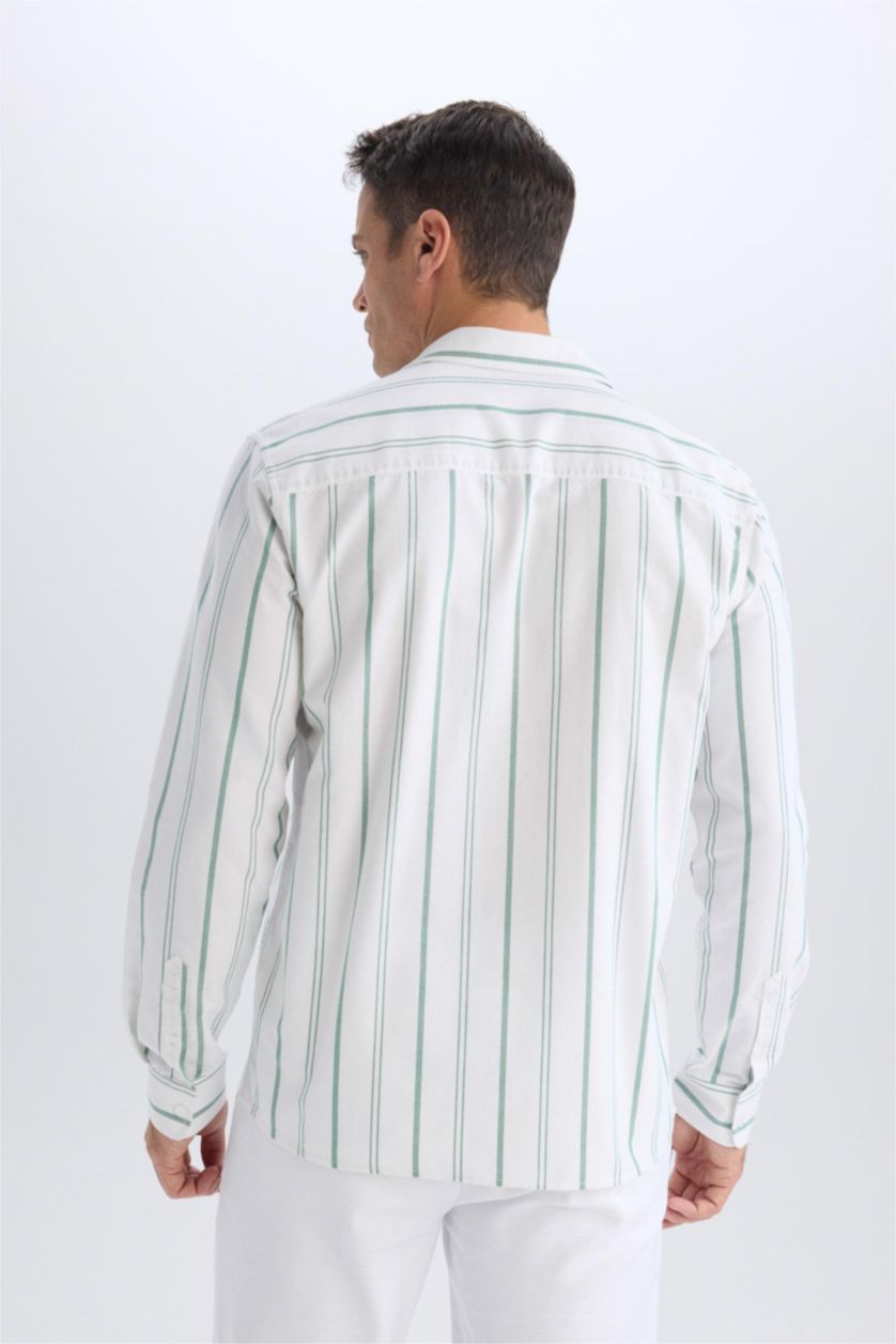 Erkek Yeşil %100 Pamuk Çizgili Gömlek