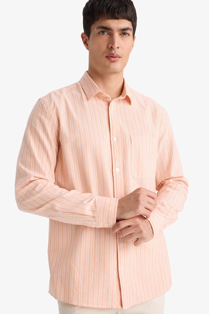 MAN Salmon Cotton Striped Shirt