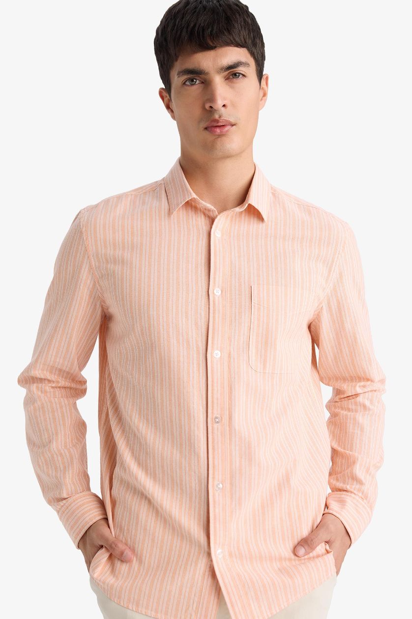 MAN Salmon Cotton Striped Shirt