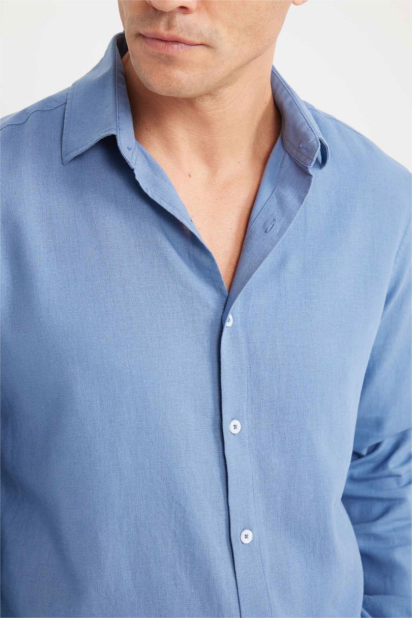 Ерлер Көк поло жаға зығыр Ұзын жеңді көйлек