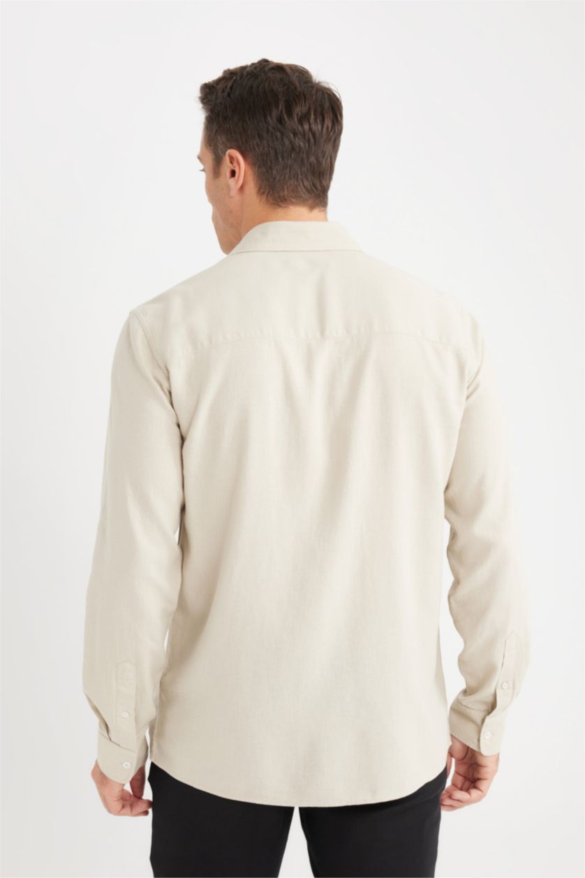 Ерлер ашық реңк поло жаға зығыр Ұзын жеңді көйлек