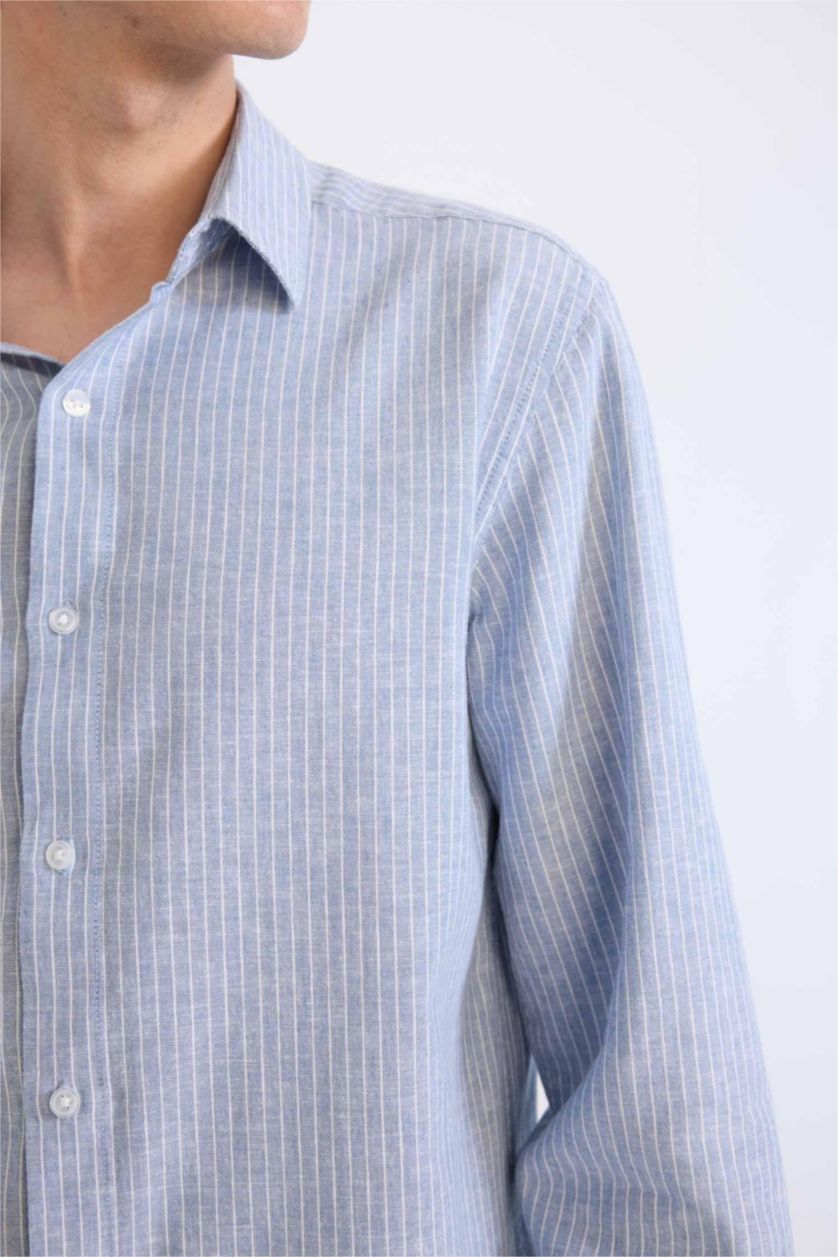 رجالي أزرق قميص بولو ازرق مخطط كم طويل قصة عادية