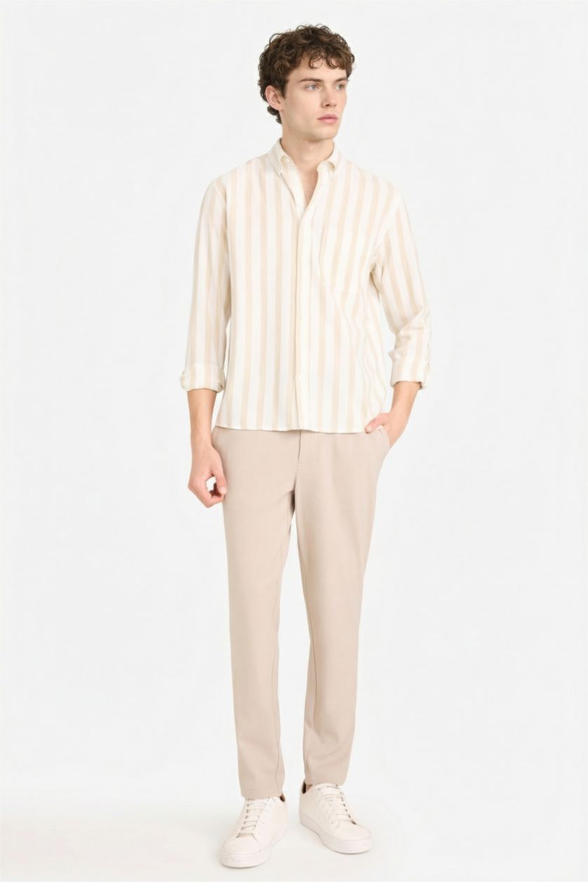 Мужчины Бежевый Рубашка в полоску из 100% хлопка