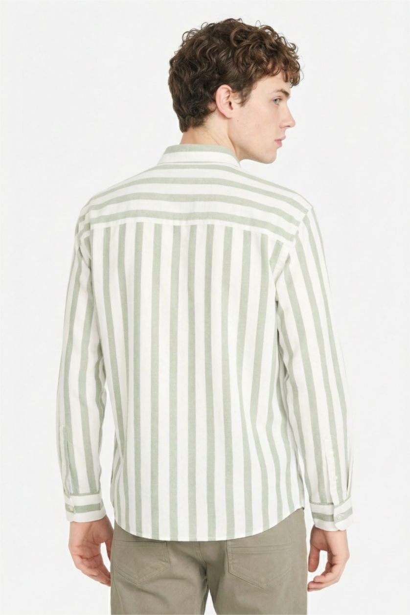 Мужчины Светло-зеленый Рубашка в полоску из 100% хлопка