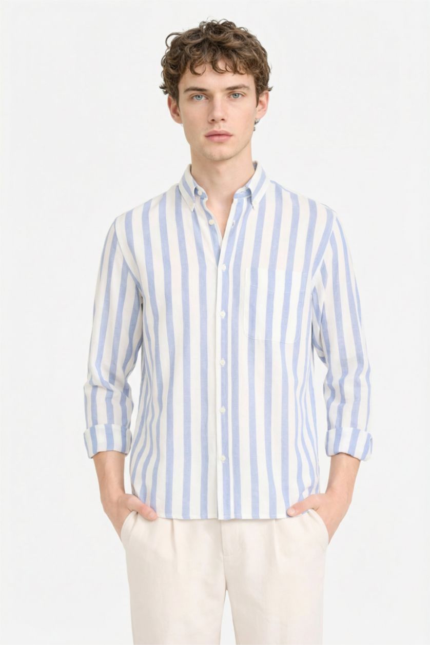 Мужчины Темно-индиговый Рубашка в полоску из 100% хлопка