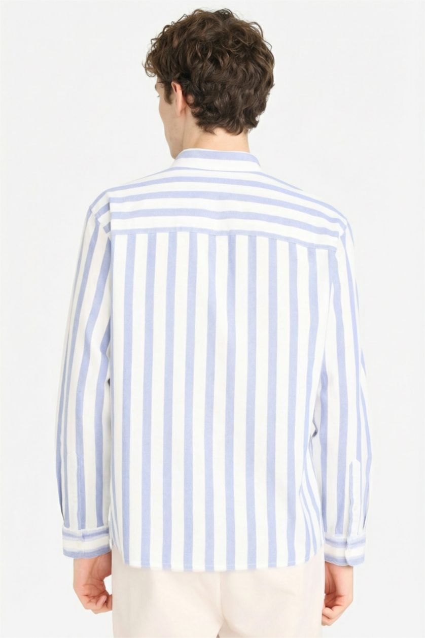 Мужчины Темно-индиговый Рубашка в полоску из 100% хлопка