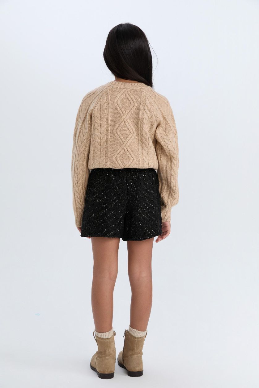 Kız Çocuk - Genç Kız Siyah Pamuklu Parlak Kumaş Şort Kız Çocuk