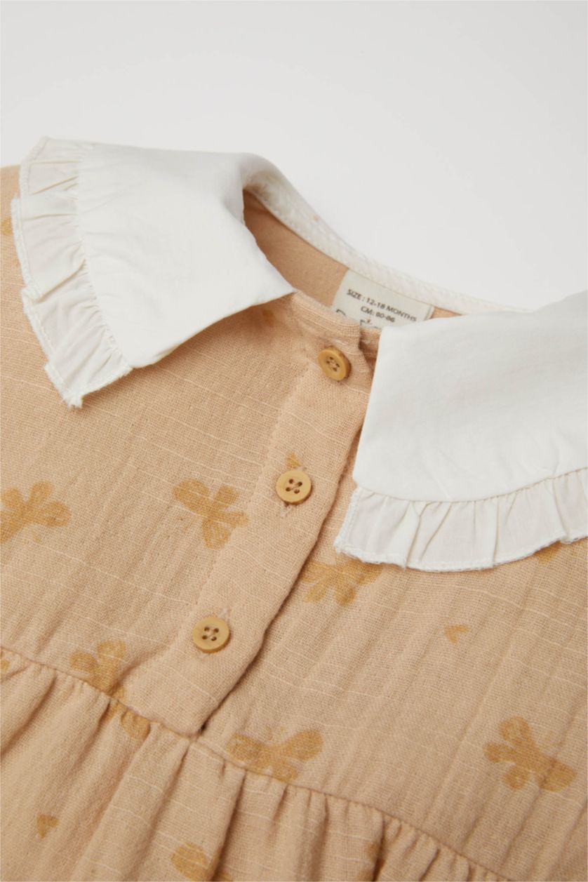 BABY GIRL Beige Girl Baby Newborn Butterfly Patterned Muslin Jumpsuit Leggings 2 Piece Set