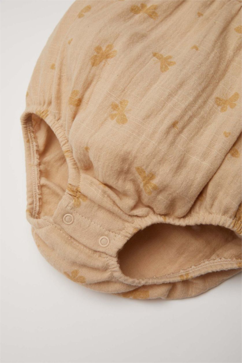 BABY GIRL Beige Girl Baby Newborn Butterfly Patterned Muslin Jumpsuit Leggings 2 Piece Set