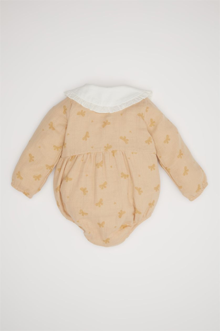 BABY GIRL Beige Girl Baby Newborn Butterfly Patterned Muslin Jumpsuit Leggings 2 Piece Set