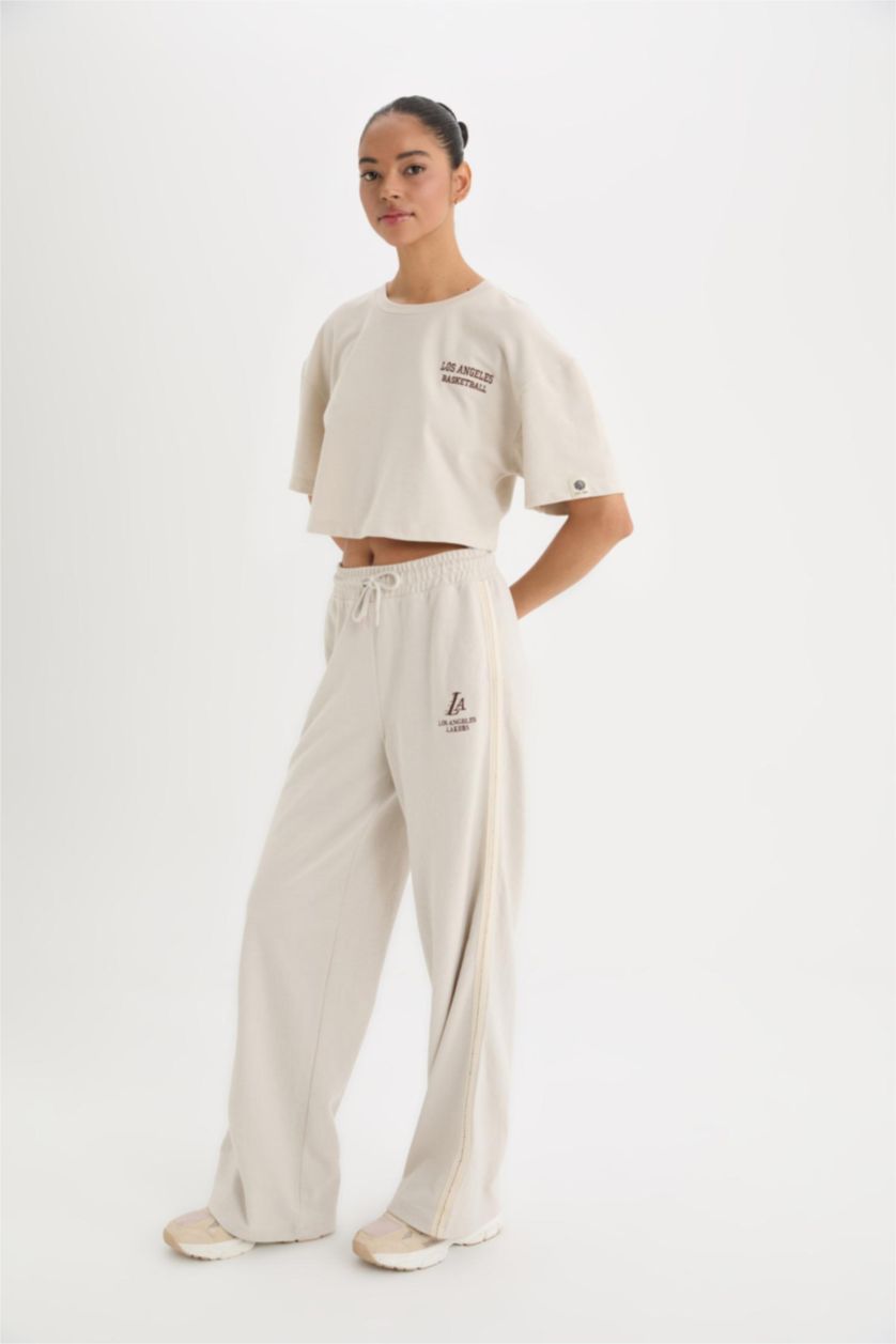 Kadın Bej Melanj NBA Los Angeles Lakers Wide Leg Geniş Paça Standart Boy Pike Pantolon