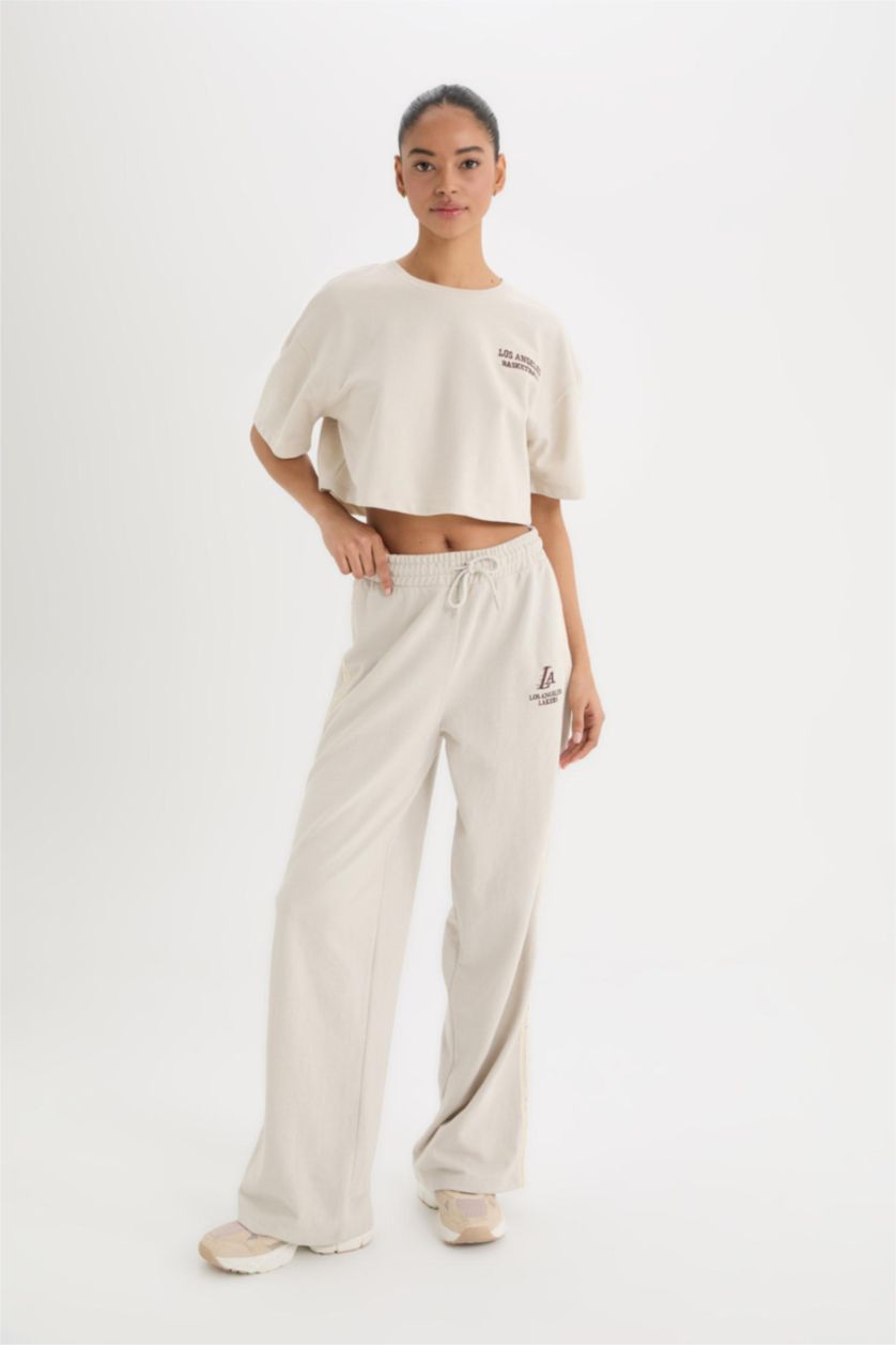 Kadın Bej Melanj NBA Los Angeles Lakers Wide Leg Geniş Paça Standart Boy Pike Pantolon