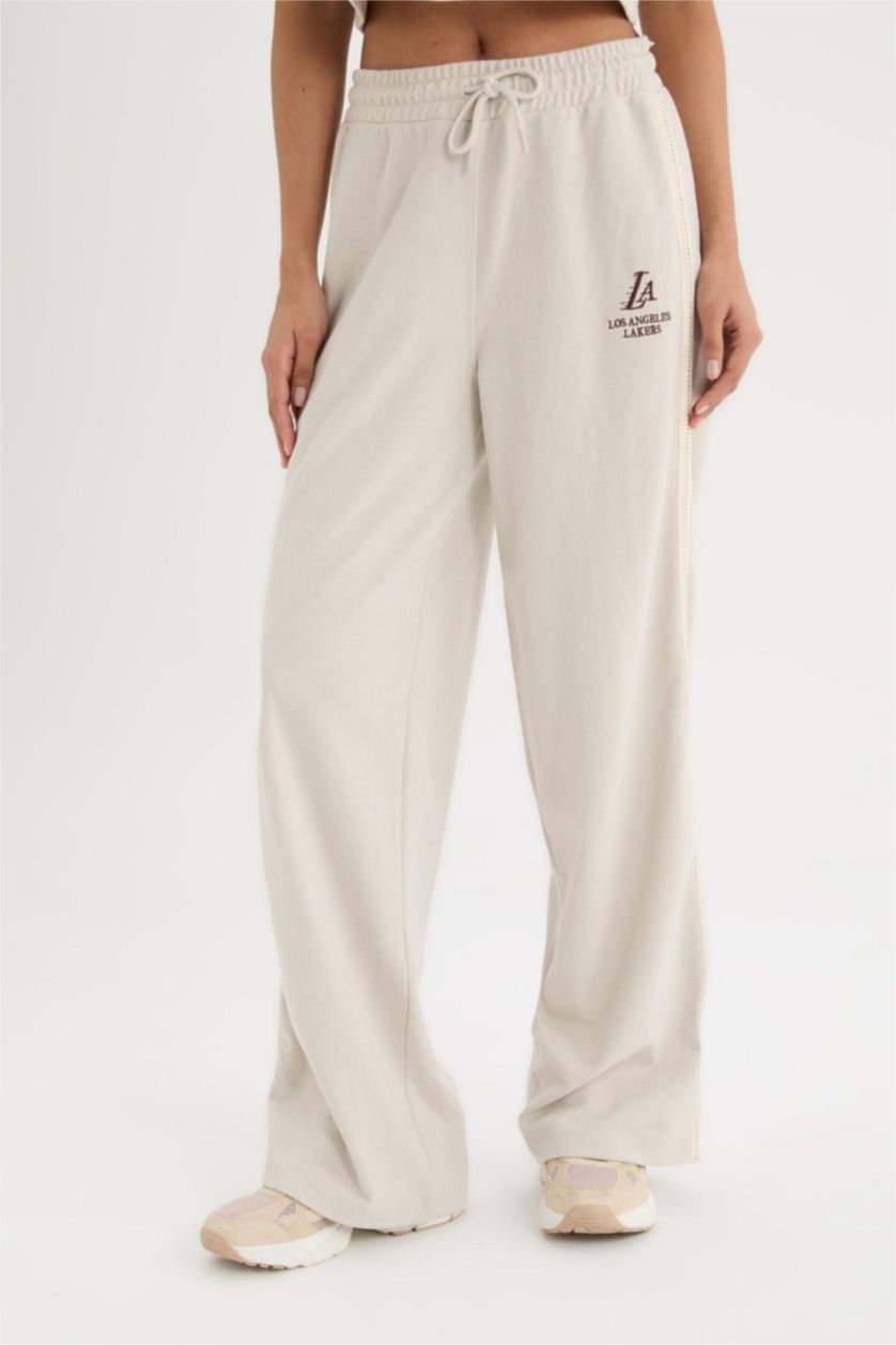 Kadın Bej Melanj NBA Los Angeles Lakers Wide Leg Geniş Paça Standart Boy Pike Pantolon