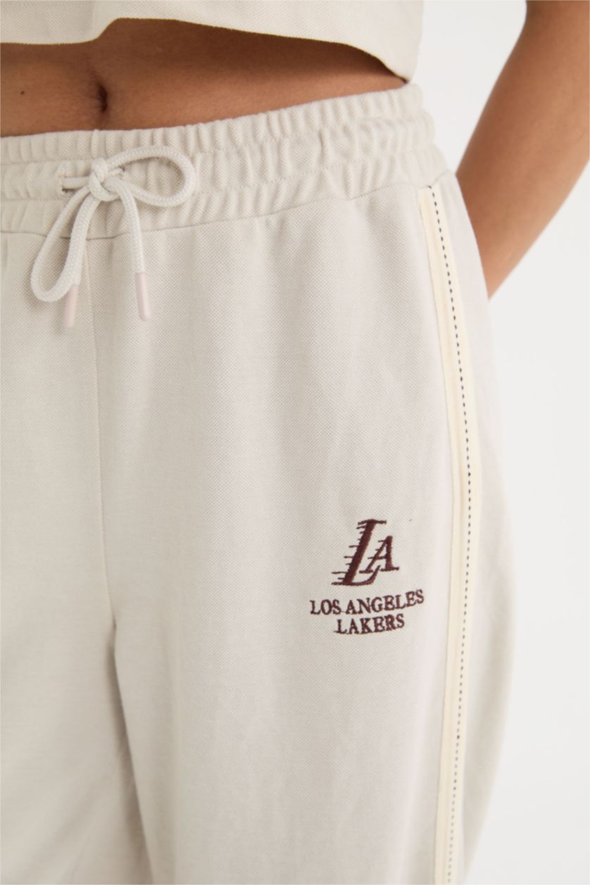 Kadın Bej Melanj NBA Los Angeles Lakers Wide Leg Geniş Paça Standart Boy Pike Pantolon