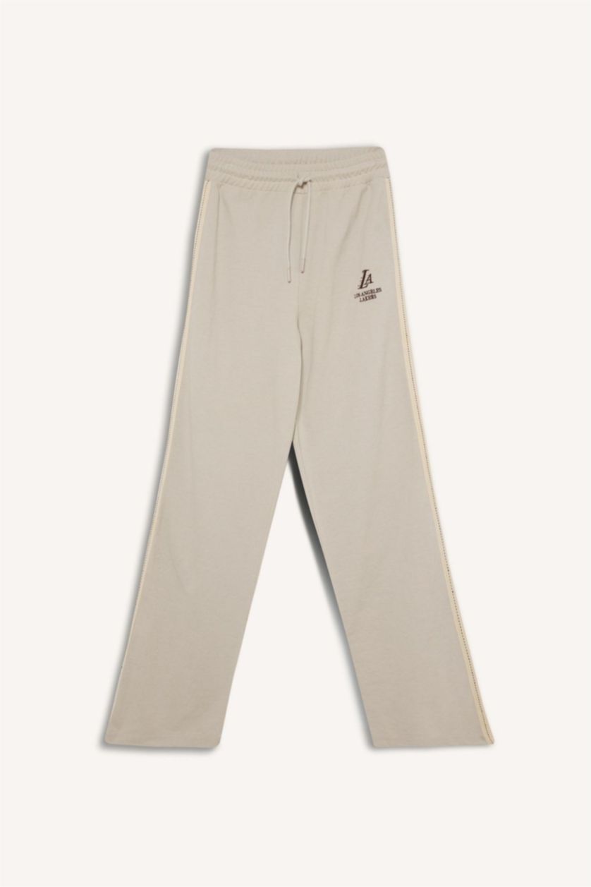 Kadın Bej Melanj NBA Los Angeles Lakers Wide Leg Geniş Paça Standart Boy Pike Pantolon
