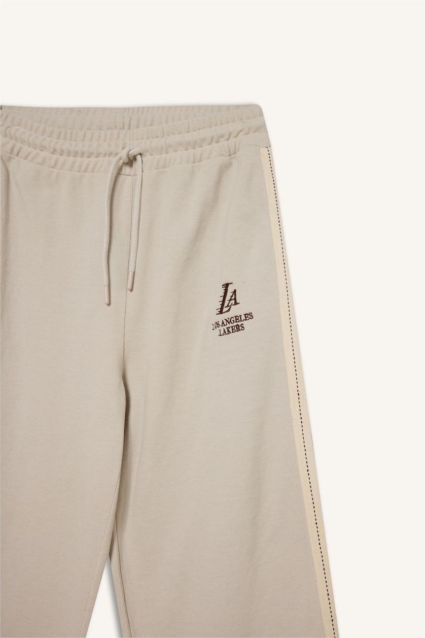 Kadın Bej Melanj NBA Los Angeles Lakers Wide Leg Geniş Paça Standart Boy Pike Pantolon