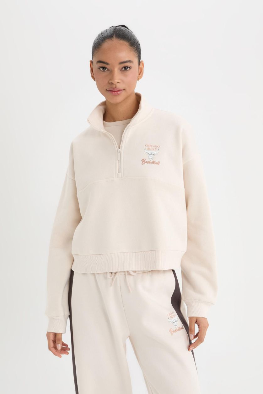 نساء بيج فاتح سويت شيرت NBA شيكاغو بولز بسحاب من DeFactoFit