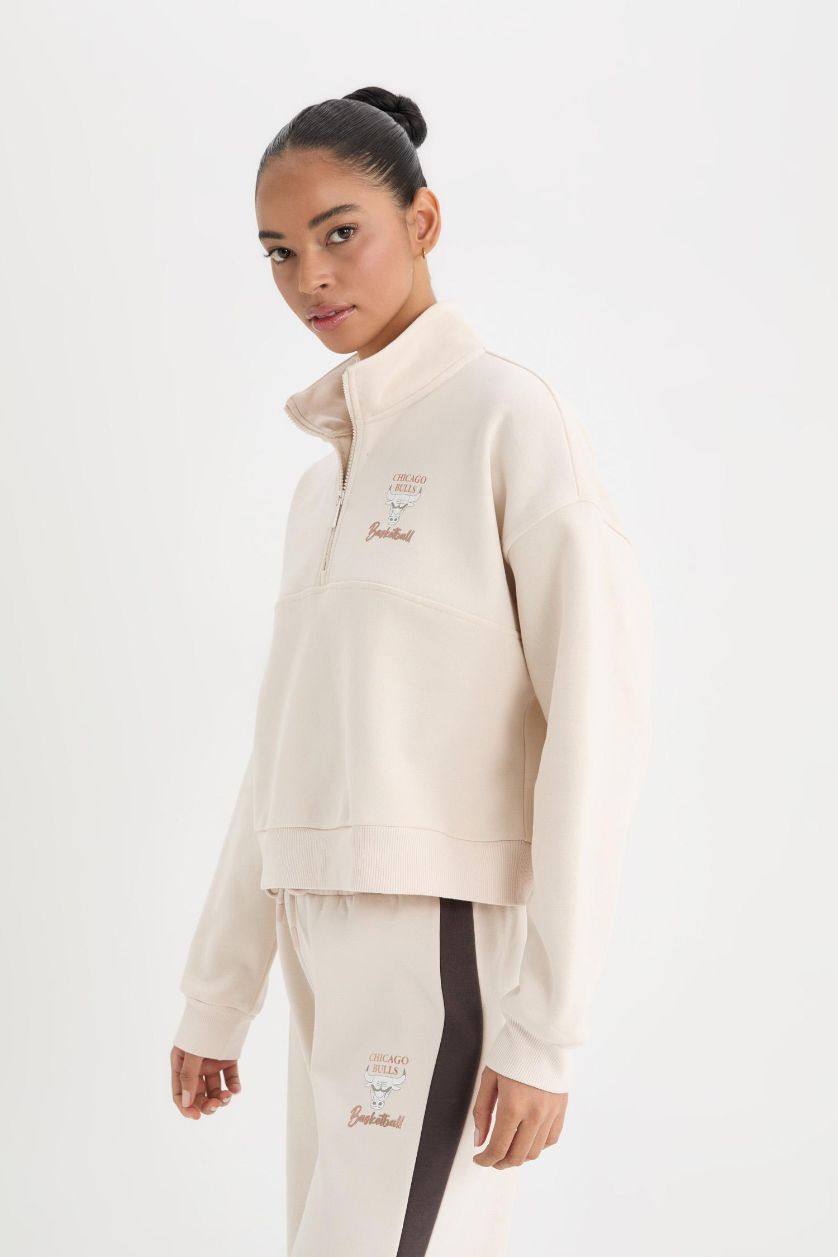 نساء بيج فاتح سويت شيرت NBA شيكاغو بولز بسحاب من DeFactoFit