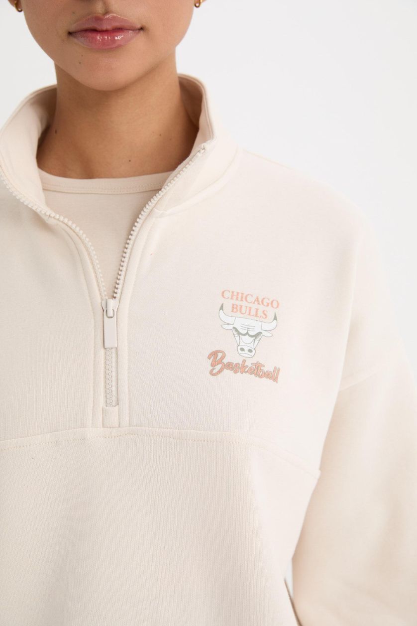 نساء بيج فاتح سويت شيرت NBA شيكاغو بولز بسحاب من DeFactoFit