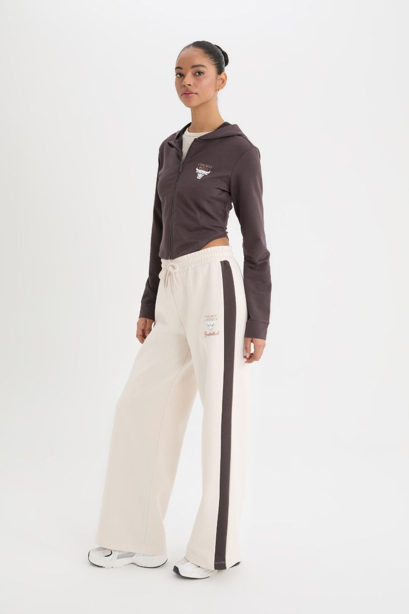 Женщины Бежевый DeFactoFit NBA Chicago Bulls Штаны Wide Leg С Широкими Штанинами Стандартной Длины