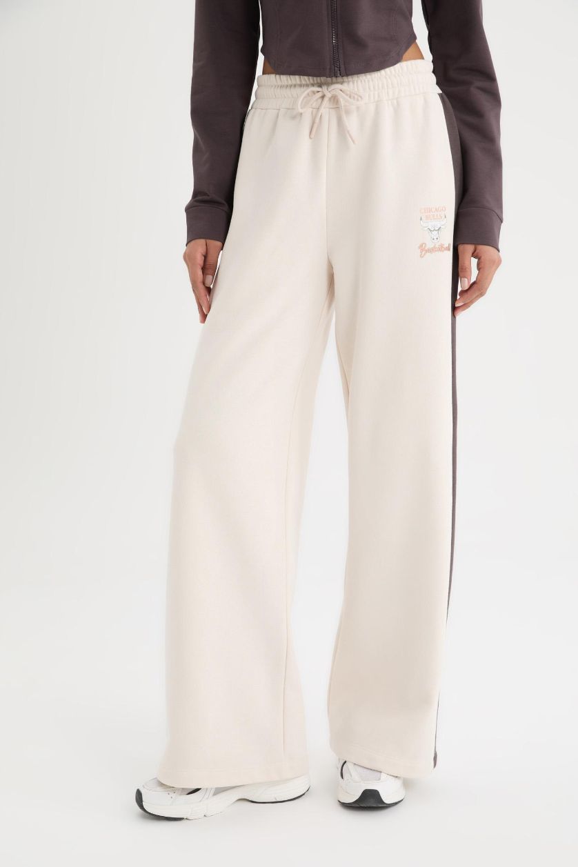 Женщины Бежевый DeFactoFit NBA Chicago Bulls Штаны Wide Leg С Широкими Штанинами Стандартной Длины