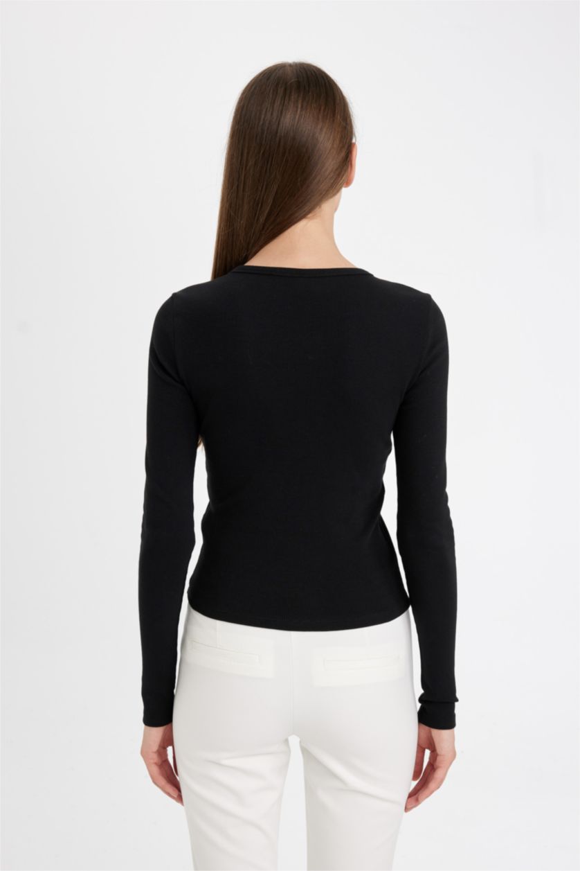 FEMME Noir Cardigan Slim à col rond et à boutons pour Femme