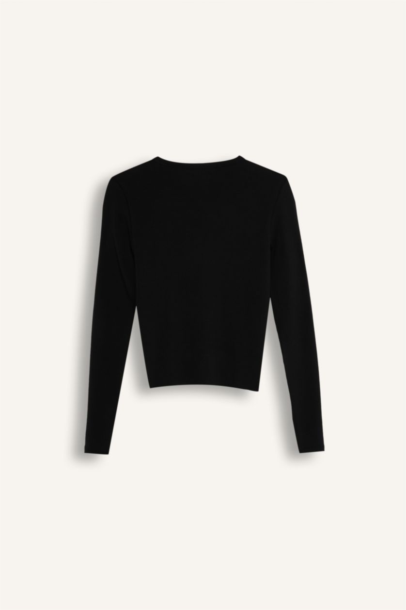 FEMME Noir Cardigan Slim à col rond et à boutons pour Femme