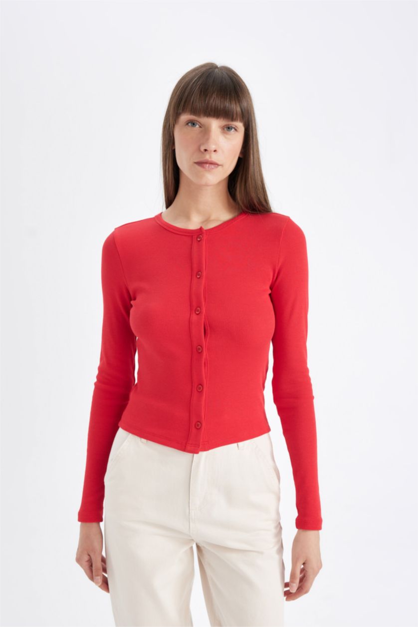 WOMAN Red Slim Fit Crew Neck Camisole Cardigan