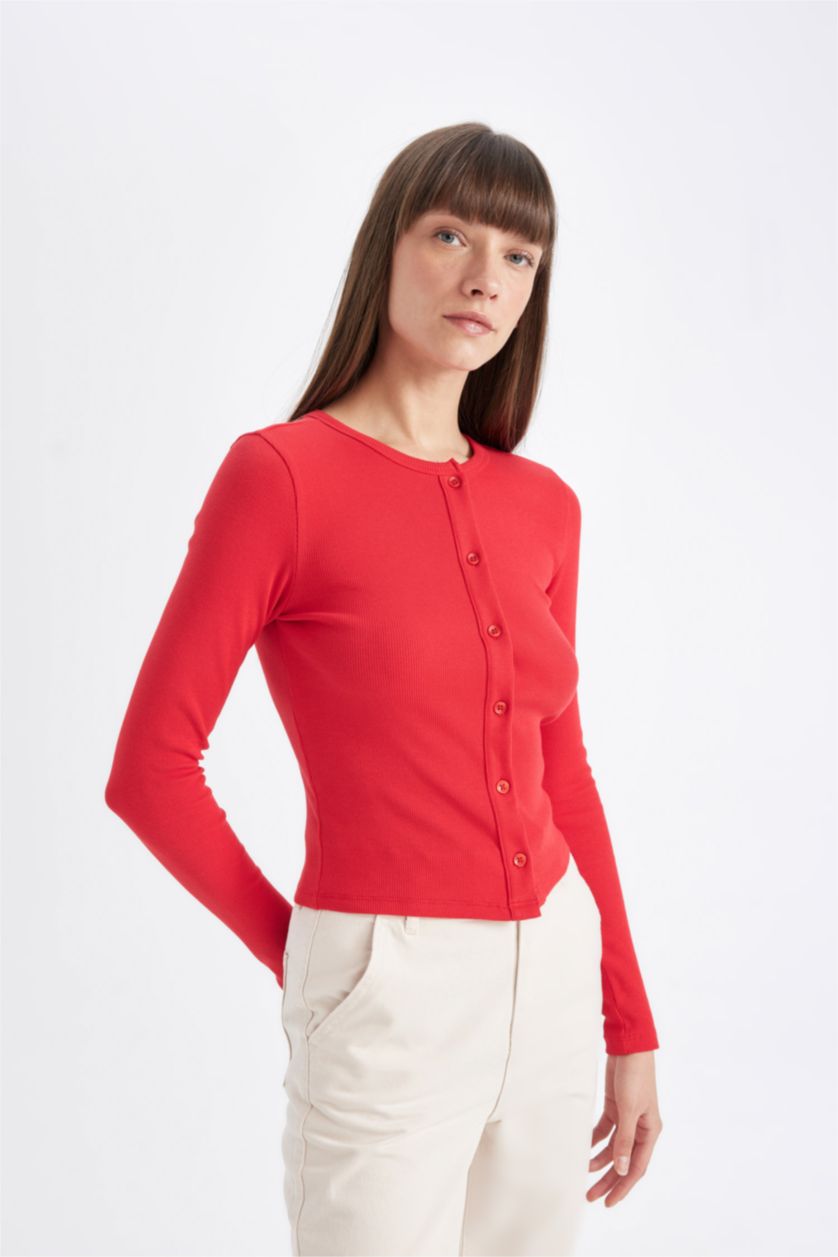 WOMAN Red Slim Fit Crew Neck Camisole Cardigan